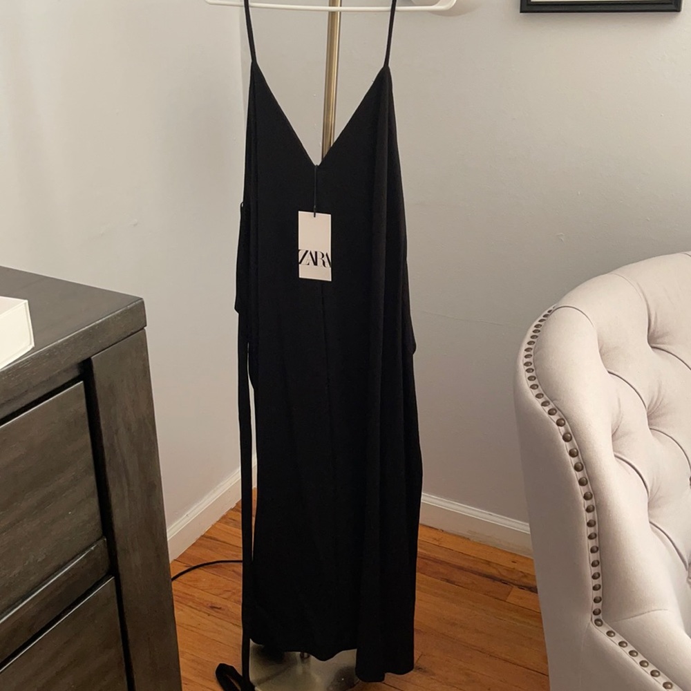 Zara strappy black dress with tie belt